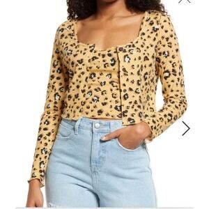 4/$25 NWT BP. Crop Rib Cardigan & Camisole Set In Beige Nougat Leopard